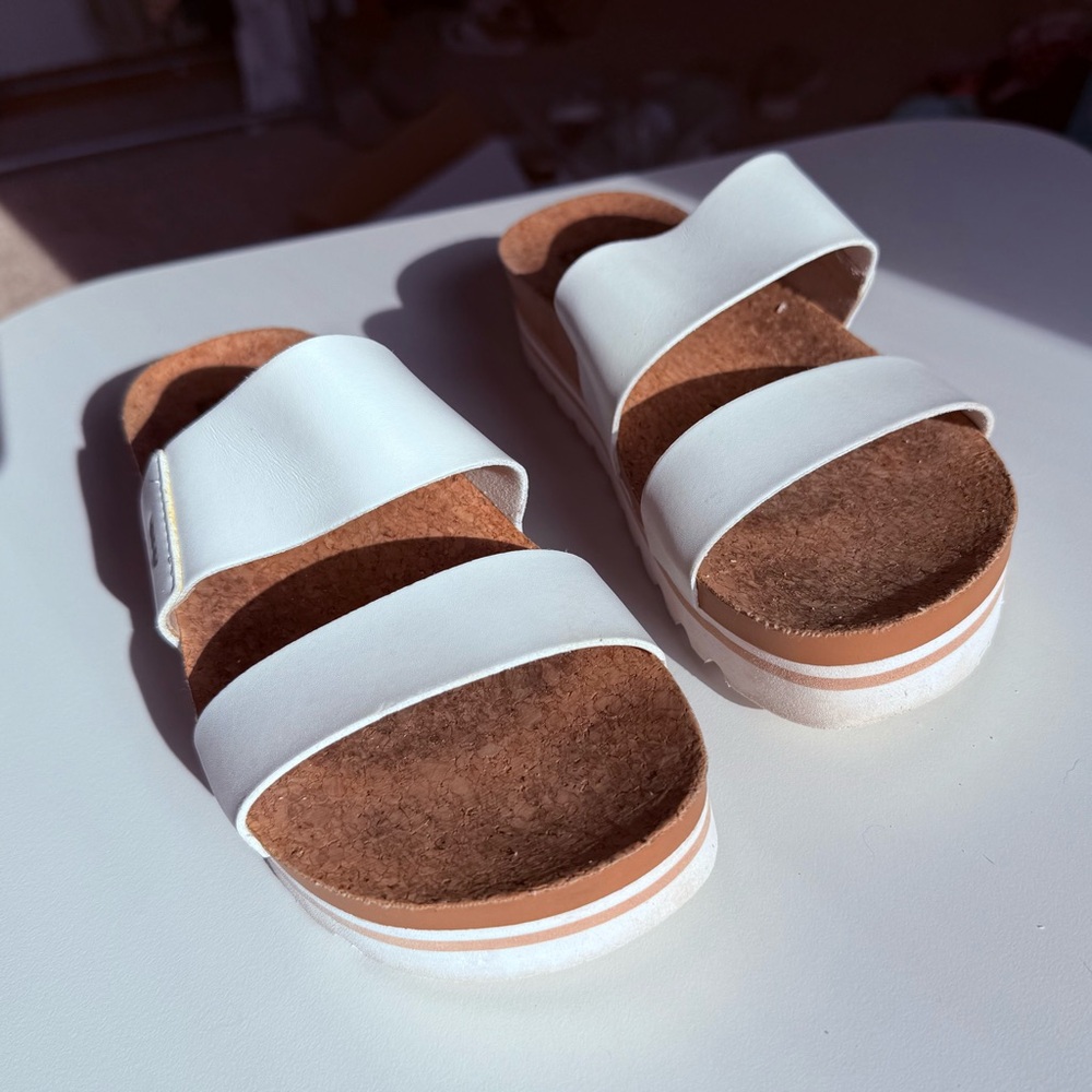 Reef Cushion Vista Hi White Platform Slide Sandals Cork Footbed - Size 8